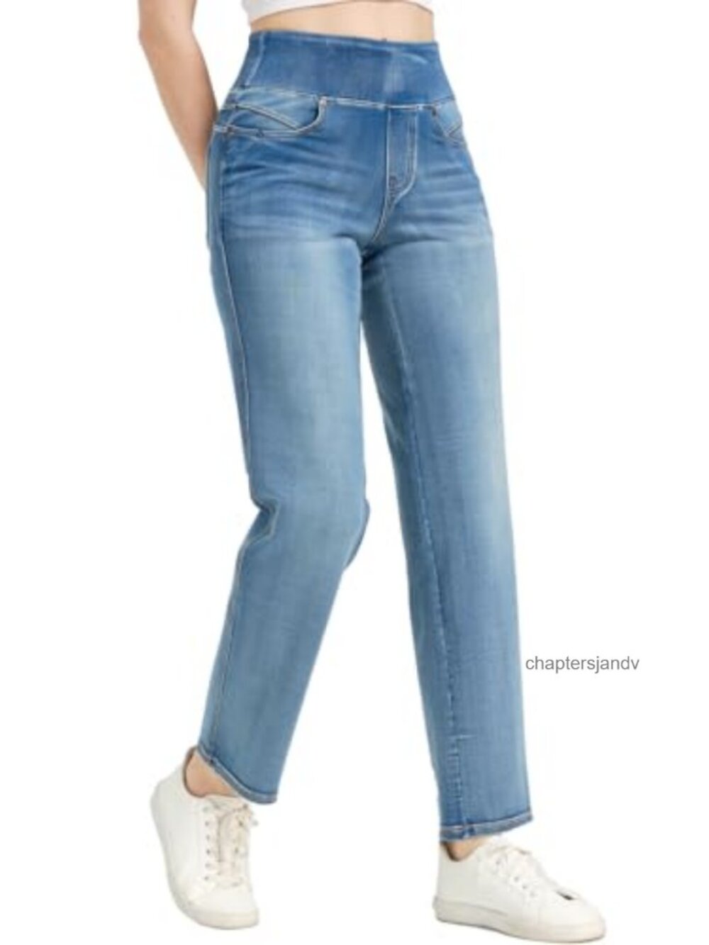 Women's High Waisted Straight Leg Jeans Tummy Control Stretchy Denim Pants